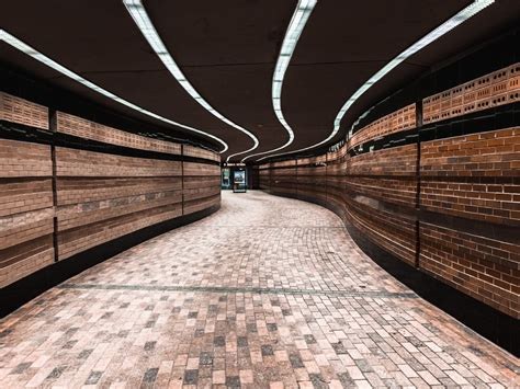 A curving, brightly lit walkway in Montreal’s Underground City