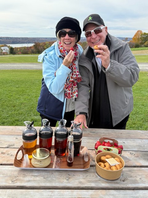 Maple syrup, strawberries and potato doughnuts at a farm tasting on Ile d’Orleans